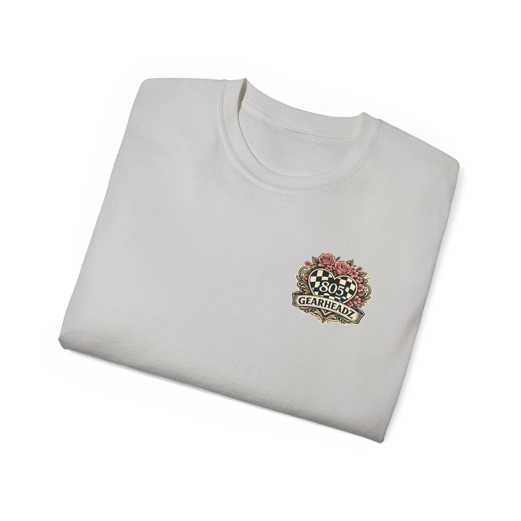 805 Gearheadz Racing Tee — Floral Checkered Crest Cotton Shirt