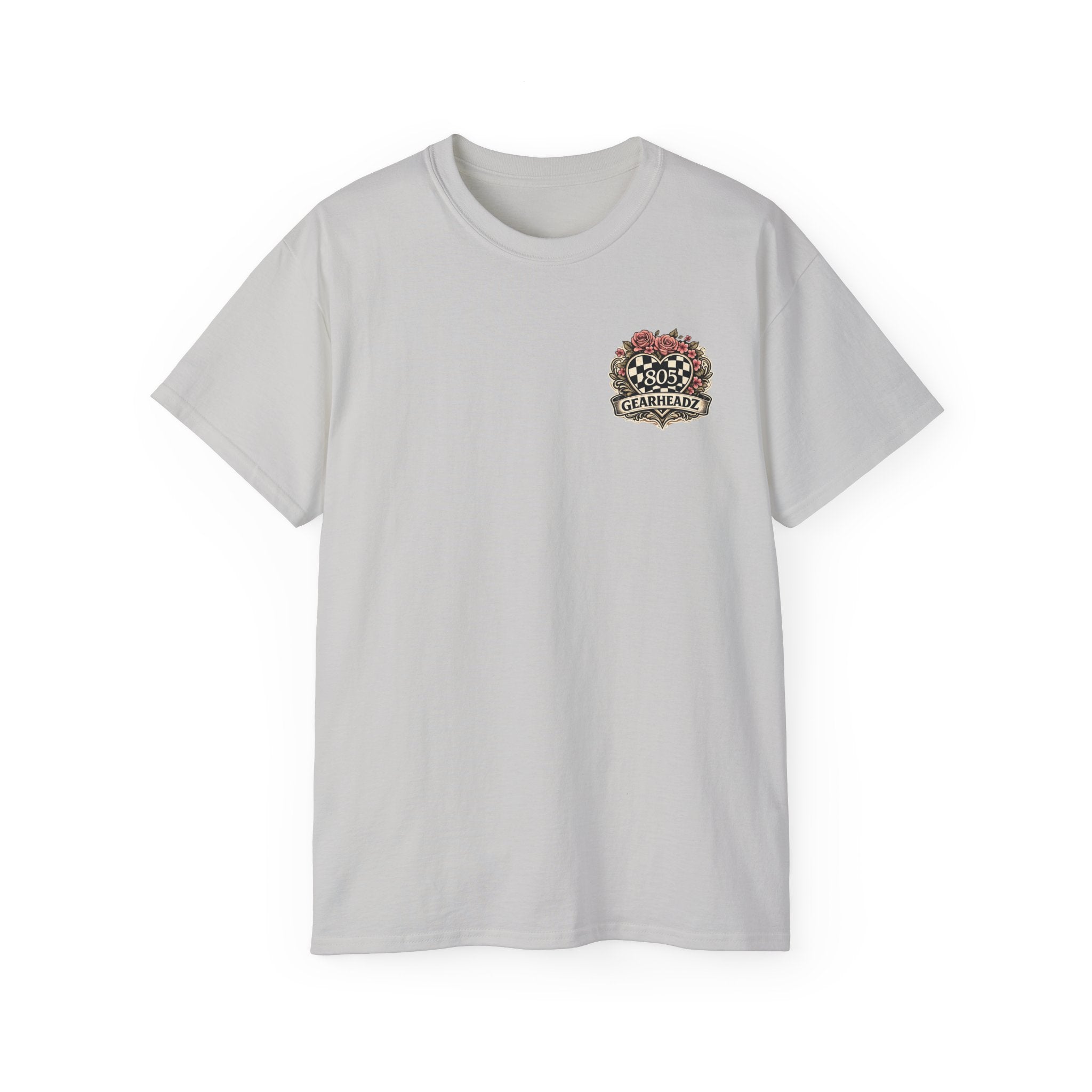 805 Gearheadz Racing Tee — Floral Checkered Crest Cotton Shirt