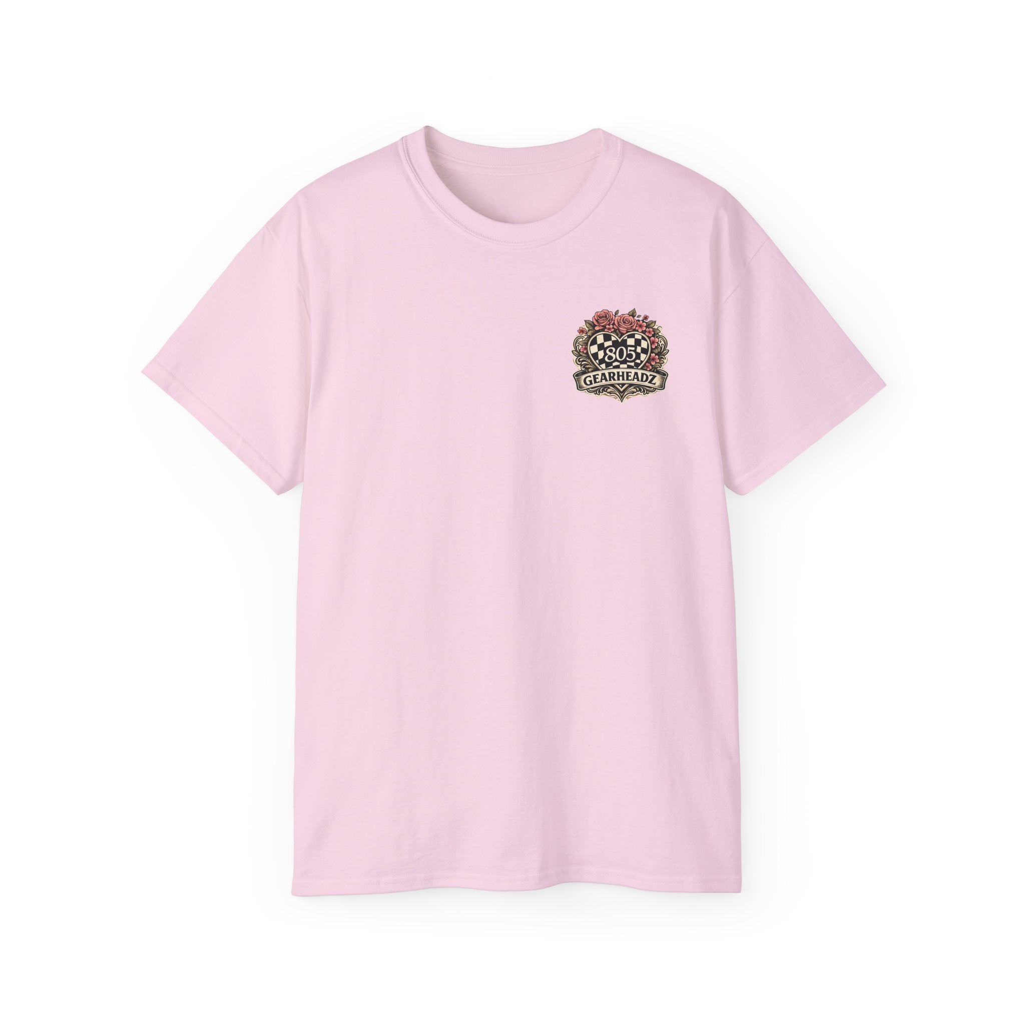 805 Gearheadz Racing Tee — Floral Checkered Crest Cotton Shirt
