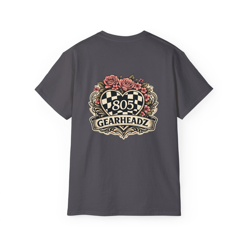 805 Gearheadz Racing Tee — Floral Checkered Crest Cotton Shirt