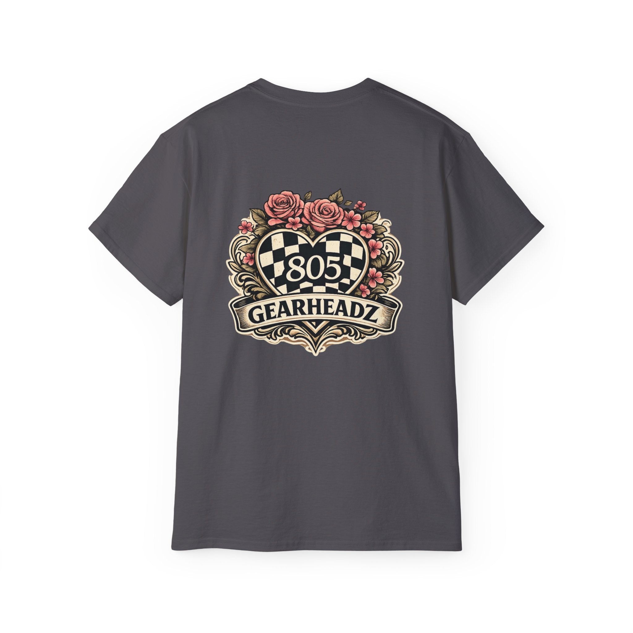 805 Gearheadz Racing Tee — Floral Checkered Crest Cotton Shirt