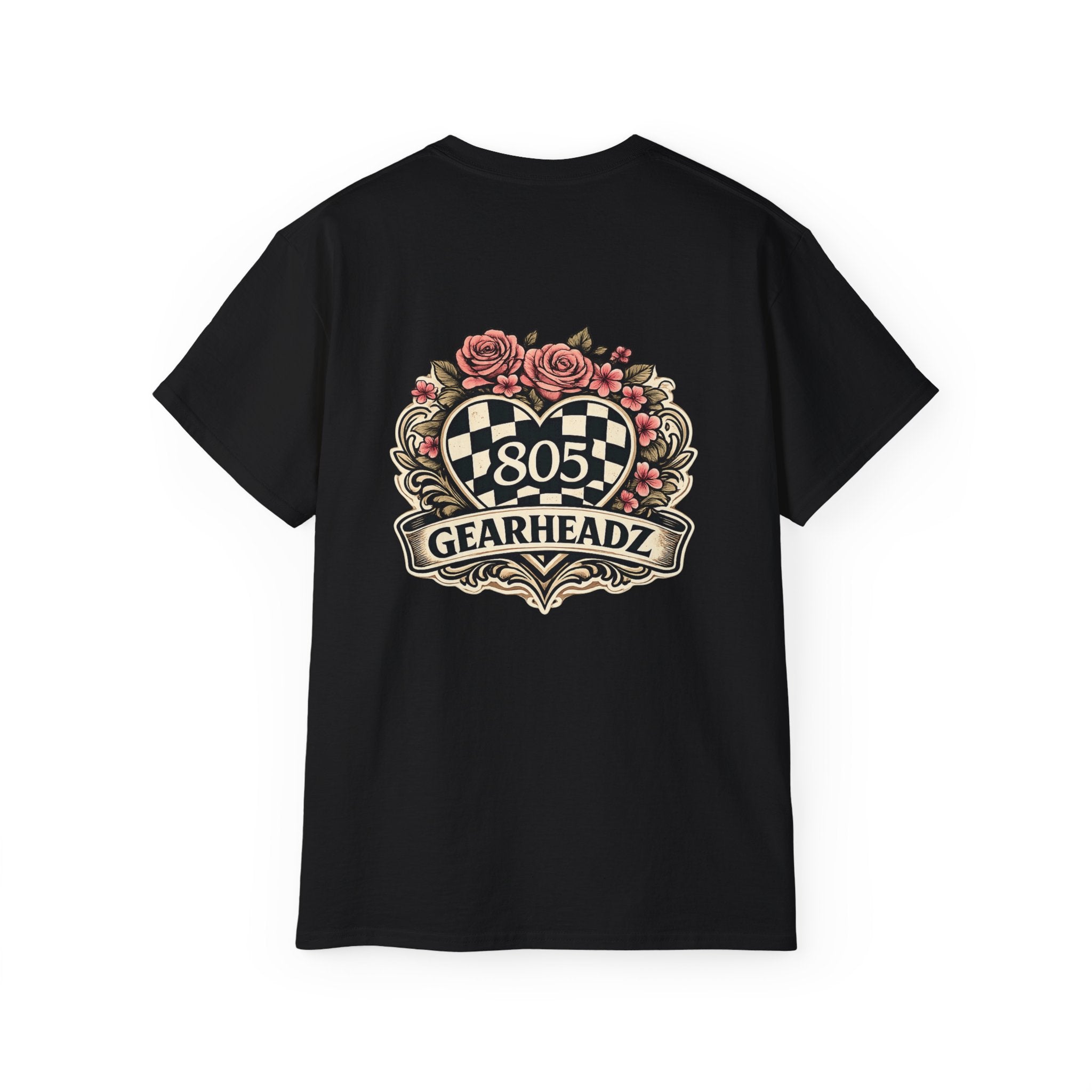 805 Gearheadz Racing Tee — Floral Checkered Crest Cotton Shirt