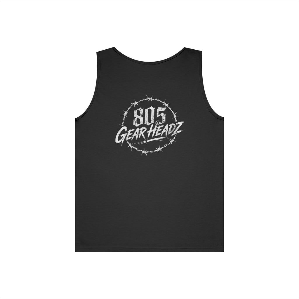 805 Gearheadz Tank Top — Barbed Wire Logo Muscle Tee for Car Enthusiasts