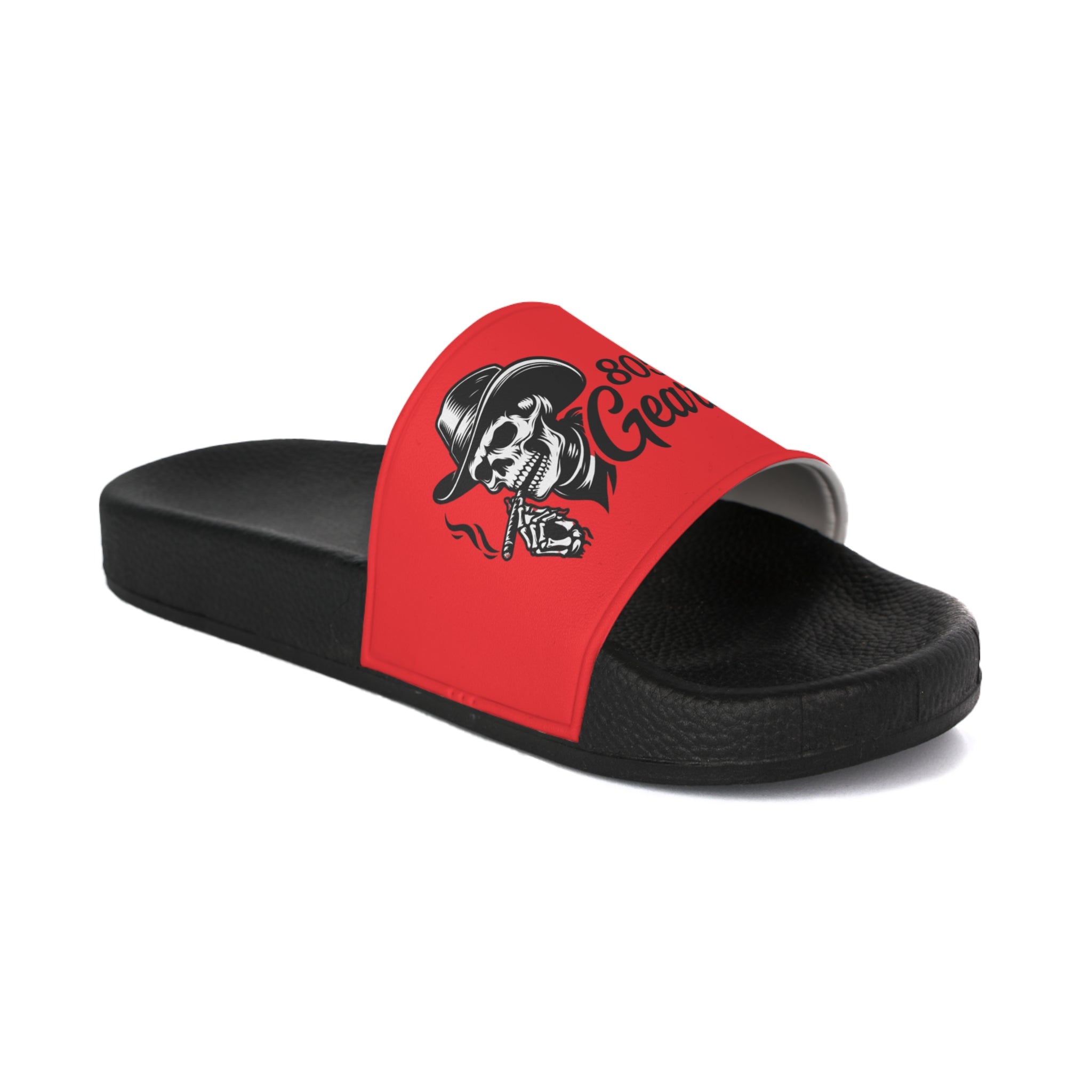 Men's Red Slide Sandals with '805 Gearheads' Skull & Hat Logo
