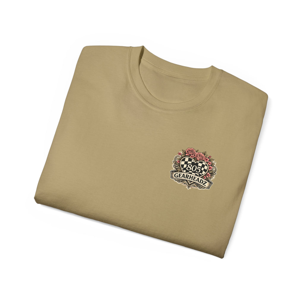 805 Gearheadz Racing Tee — Floral Checkered Crest Cotton Shirt